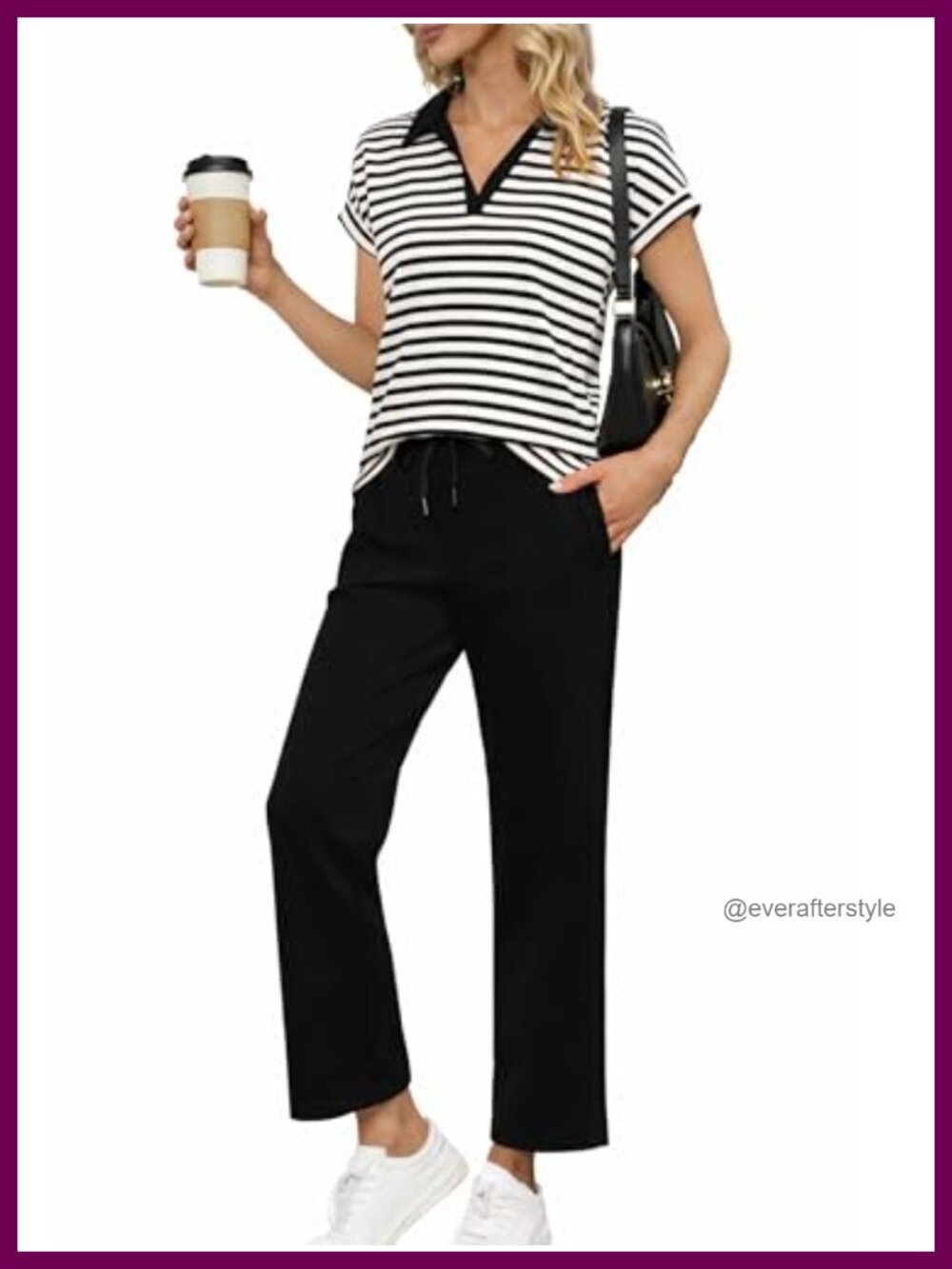 Women's 2 Piece Lounge Set Cap Sleeve Polo Top Wide Leg Pant